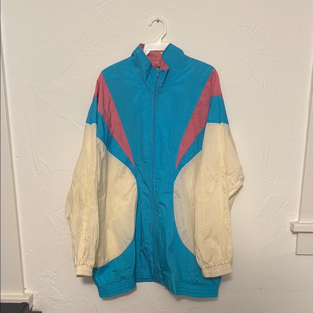 80s Vintage Windbreaker Pink White & Blue